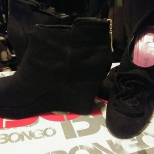 Two Black heeled boots and wedge boot
